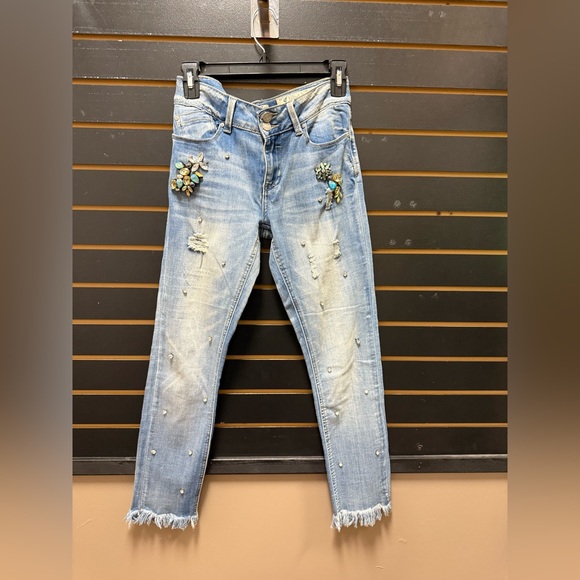 Indigo Rein Embellished Distressed Jeans Sz 7 - Picture 1 of 5